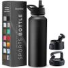 FineDine 25 Oz Insulated Water Bottle with Straw - Triple Walled Stainless Steel Metal Bottle W/ 3 Leak Proof Lids - For Travel, School, Sports, Gym/Men, Women & Kids - Inky Raven Black view 1