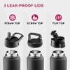 FineDine 25 Oz Insulated Water Bottle with Straw - Triple Walled Stainless Steel Metal Bottle W/ 3 Leak Proof Lids - For Travel, School, Sports, Gym/Men, Women & Kids - Inky Raven Black view 4