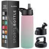 FineDine Water Bottle - Stainless Steel Insulated Water Bottle with Straw Lid, Flip Lid & Wide-Mouth Cap - Keeps Hot and Cold - 25 Oz / 739ml - Dreamy Pink-Green view 1