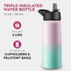 FineDine Water Bottle - Stainless Steel Insulated Water Bottle with Straw Lid, Flip Lid & Wide-Mouth Cap - Keeps Hot and Cold - 25 Oz / 739ml - Dreamy Pink-Green view 2