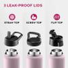 FineDine Water Bottle - Stainless Steel Insulated Water Bottle with Straw Lid, Flip Lid & Wide-Mouth Cap - Keeps Hot and Cold - 25 Oz / 739ml - Dreamy Pink-Green view 4