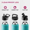 FineDine Water Bottle - Stainless Steel Insulated Water Bottle with Straw Lid, Flip Lid & Wide-Mouth Cap - Keeps Hot and Cold - 25 Oz / 739ml - Cheery Turquoise view 4