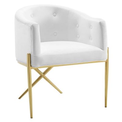 Modway Savour Tufted Performance Velvet Accent Armchair, Dining Chair, White