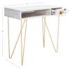 SAFAVIEH Home Office Collection Raveena White Wash and Brass 1-Drawer Hairpin Leg Desk view 3