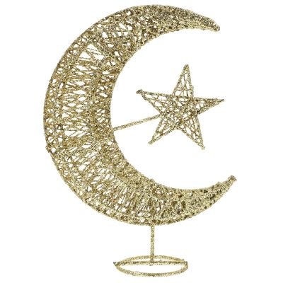 Wrought Iron Christmas Tree Topper Glittering Star and Moon Treetop Home Decor Party Supplies,Golden 20cm