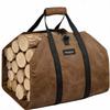 AMAGABELI GARDEN & HOME Firewood Carrier Waxed Canvas Firewood Bag Heavy Duty Large Fireplace Carrier Durable Log Tote Fire Wood Carring Bag with Handle Wood Sling Holder Stove Accessories Dark Brown view 1