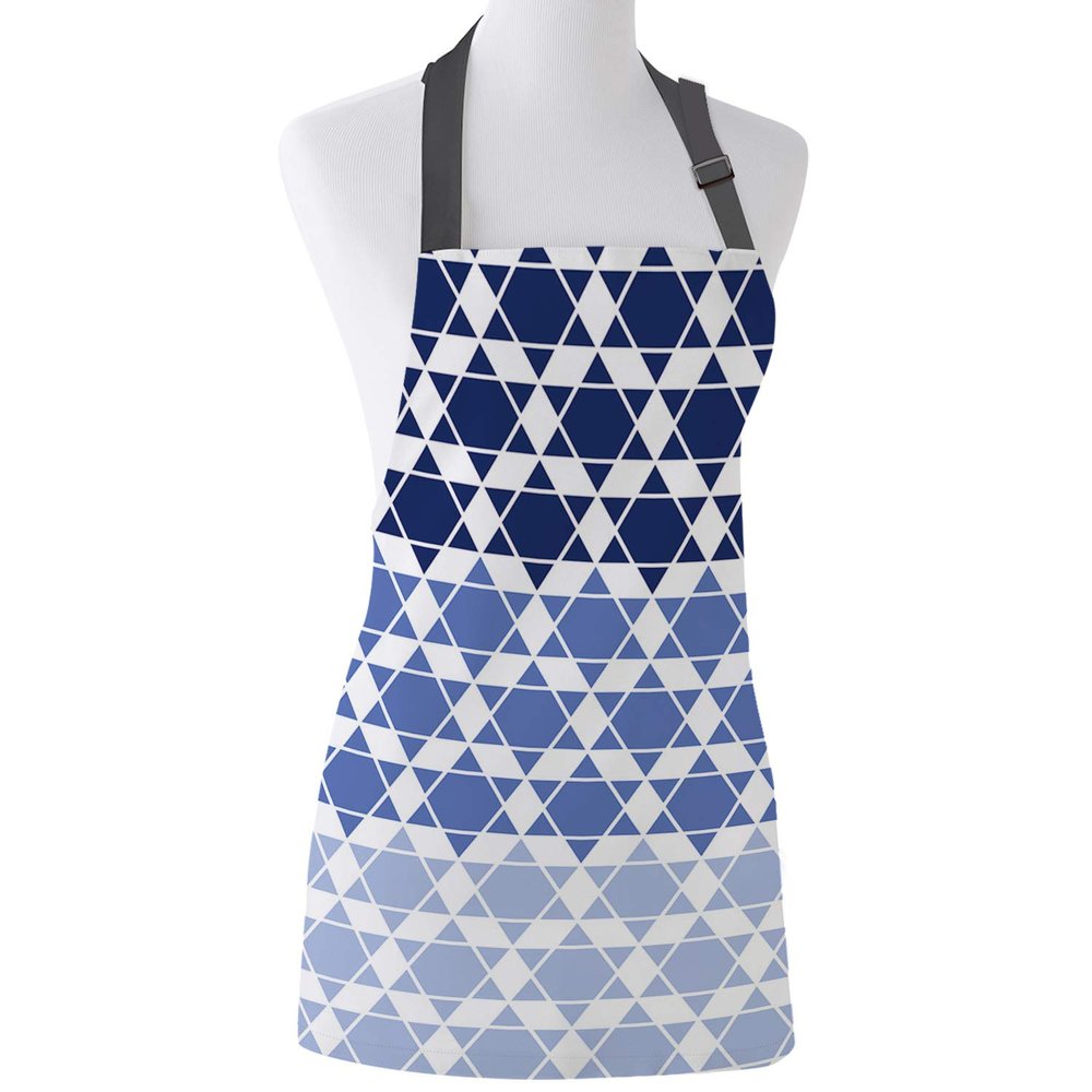 CyCoShower Geometric Canvas Adjustable Cooking Apron 19 x 23 inch Easy to Use Chef Kitchen Smock Nail Bib Unisex Server Apron for Women Kids Teen Girls Kids Men Blue Gradient Hexagonal Star