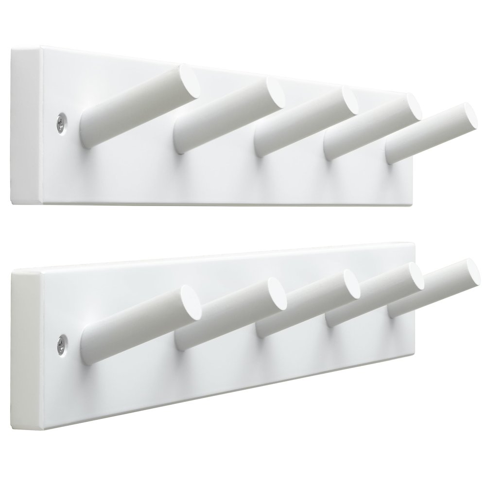SKOLOO Wooden Wall Mounted Coat Rack,16'' Hole to Hole, 5 Pegs Bamboo Wall Hook for Hanging Clothes Robes Towels Hats,White