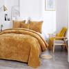 Tache Velvet Dreams Luxurious Velveteen Velour Super Soft Plush Warm Cozy Elegant Ripple Waves Stitch Quilted Coverlet Yellow Melted Gold Bedspread Set, King view 2