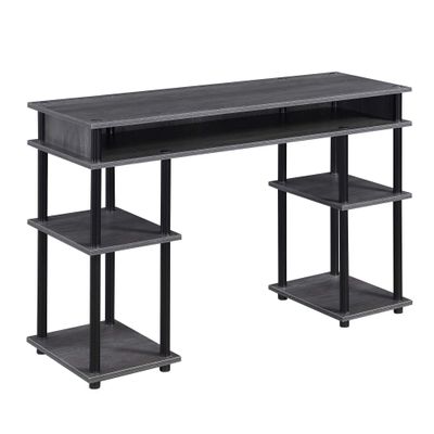 Convenience Concepts Designs2Go No Tools Desk Home Office Desk with Shelves, Corner Shelf Vanity Desk Computer Desk Nail Table for Nail Tech - 47.25" L x 15.75" W x 30" H, Charcoal Gray/Black