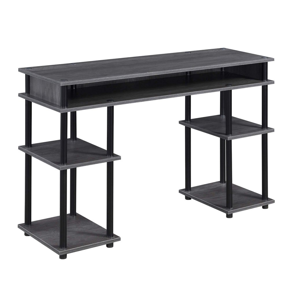 Convenience Concepts Designs2Go No Tools Desk Home Office Desk with Shelves, Corner Shelf Vanity Desk Computer Desk Nail Table for Nail Tech - 47.25" L x 15.75" W x 30" H, Charcoal Gray/Black