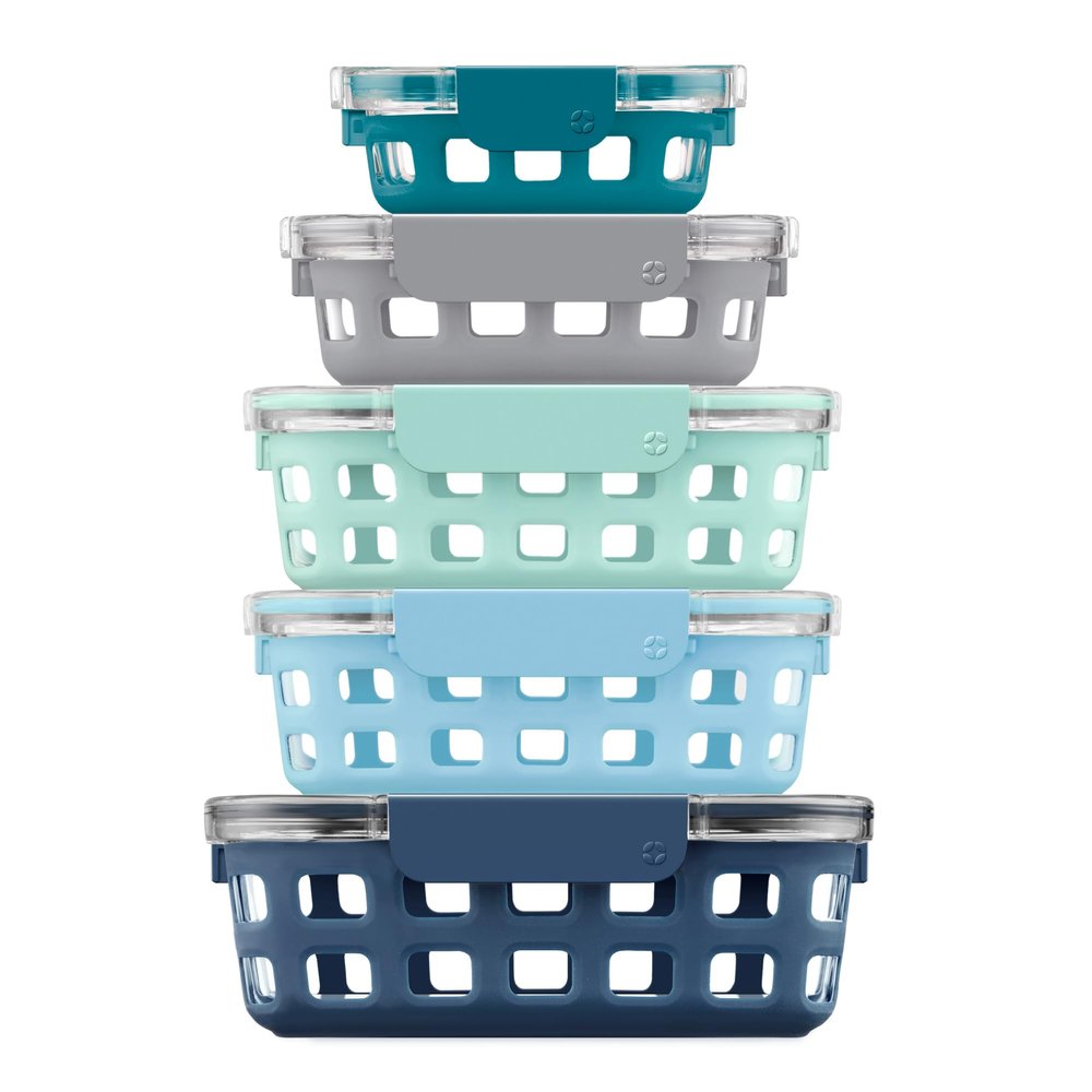 Ello Duraglass Mixed Meal Prep Sets Leak-Proof Glass Food Storage Containers with Silicone Sleeves and Airtight BPA-Free Lids, Dishwasher, Microwave, and Freezer Safe