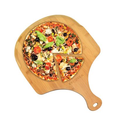 12 Inch Pizza Peel, Round Cutting Board with handle Pizza Serving board Spatula Paddle- Premium Natural Bamboo - Perfect for Homemade Pizza, Bread Baking, Cutting Fruit, Vegetables, Cheese