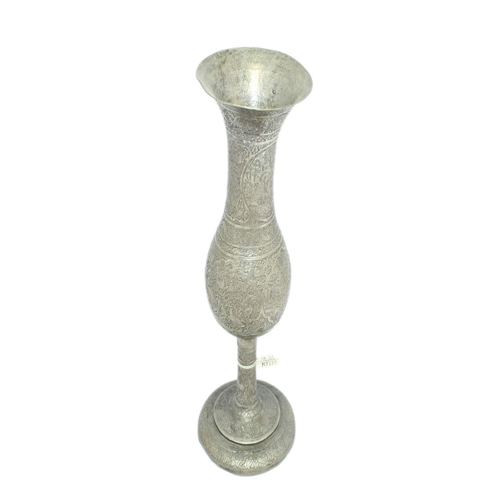 Rajasthan Gems Antique Old Original Flower Vase Alloyed Solid Silver Hand Engraving Floral Work