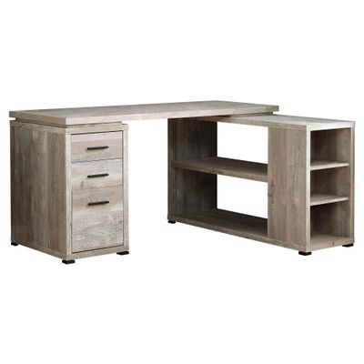Offex 60" L Taupe Reclaimed Wood-Look L-Shaped Left or Right Facing Corner Computer Desk with Storage Drawers