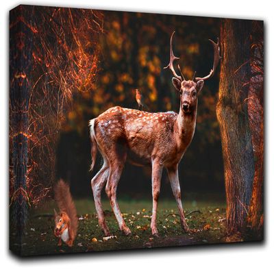 Animated Forest Wall Art Decor Picture Painting Poster Print on Canvas Panels Pieces - Nature Theme Wall Decoration Set - Wilde Wall Picture for Creative Space 17 by 30 in
