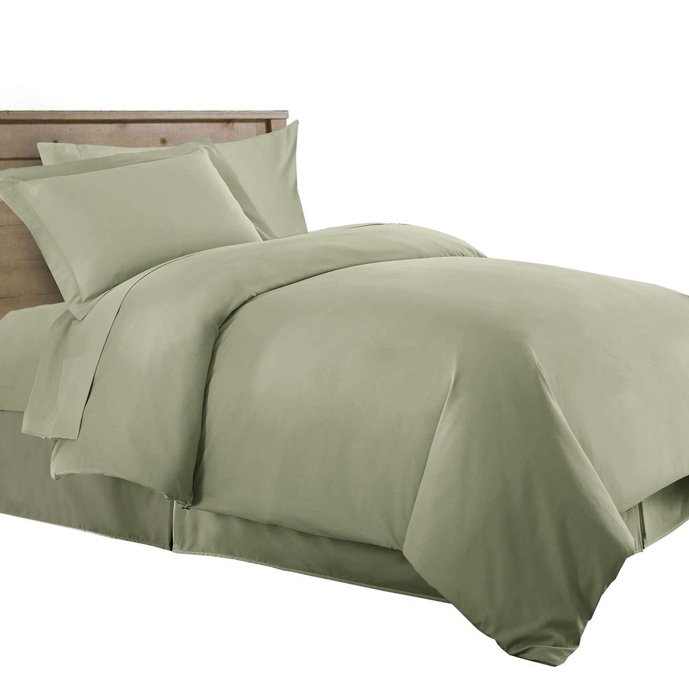 Royal Tradition College Dorm Room Bundle-Twin XL Cotton Bedding Set (3PC Bed Sheets Set, 1-Mattress Protector, 1-Comforter, 2PC Duvet Cover Set, 1-Bed-Skirt) Solid Sage