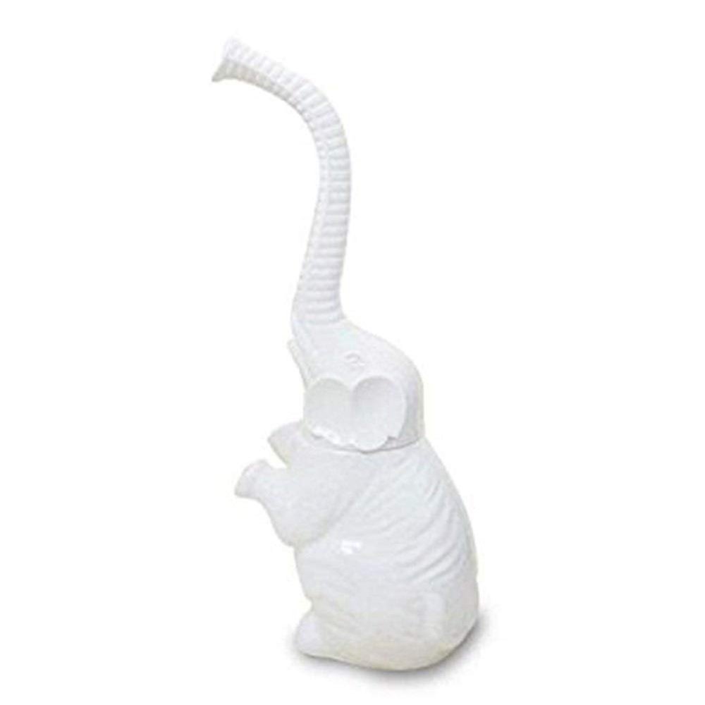 Creative Ceramic Toilet Brush Holders Bathroom WC Soft Bristled Detachable Elephant Shape Long Handle Toilet Brush Set (Color : White)