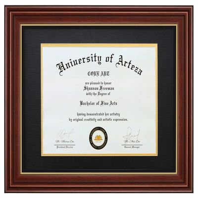 CORE ART Diploma Frame, 8.5x11 Inch with Double Mat or 11x14 Inch Without Mat Display for Document Frame, Natural Solid Wood Certificate Frame with Golden Rim, Semi-Tempered Glass Panel.