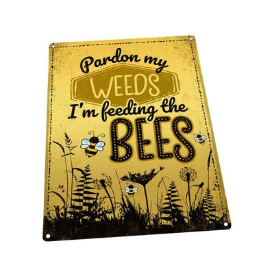 Fprqlyze Pardon My Weeds Im Feeding The Bees Metal Art Print for Decorating Porch Patio and Deck