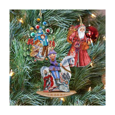 Designocracy Story of Nutcracker Wooden Ornaments Set of 3 Wall Decor Set, Gift Set Art by G.DeBrekht 8100011S3