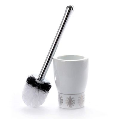 Ceramics Toilet Brushes and Holders Round Toilet Brush Set WC Bathroom Toilet Brush Long Handle Loo Brush Scrubber White (Color : White, Size : B)