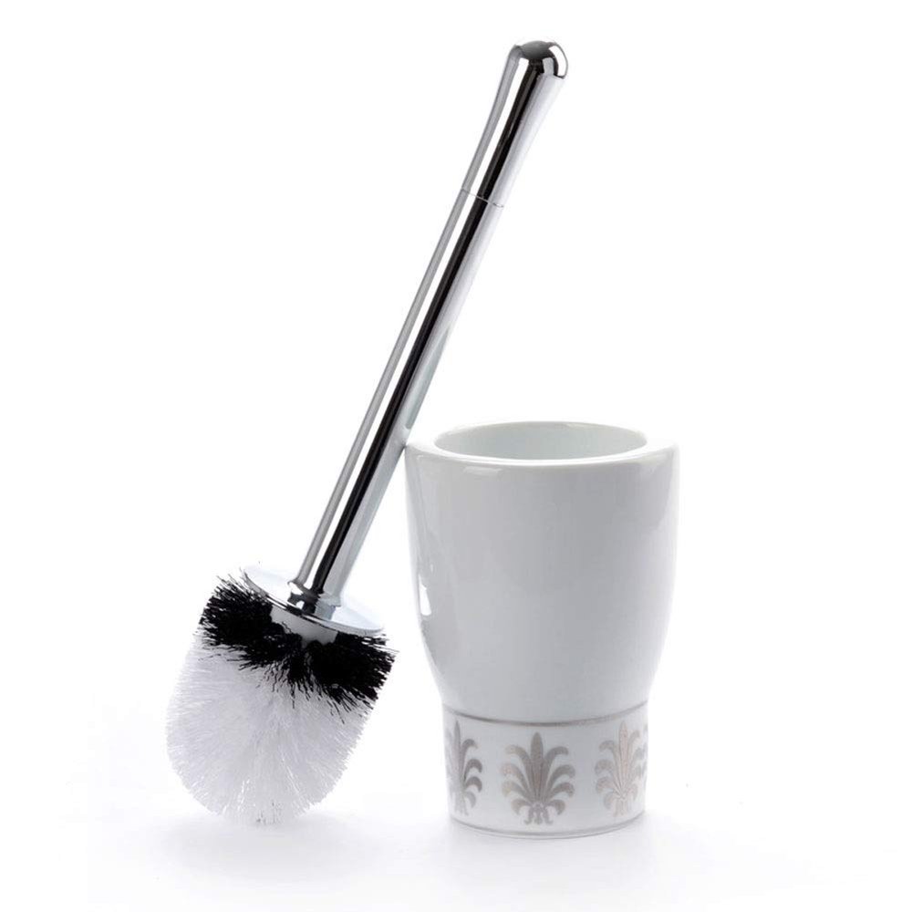 Ceramics Toilet Brushes and Holders Round Toilet Brush Set WC Bathroom Toilet Brush Long Handle Loo Brush Scrubber White (Color : White, Size : B)