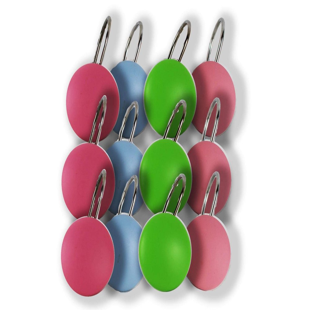Thorness Twelve Green, Blue and Pink Round Shower Curtain Hooks