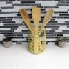 Home Basics Halo Steel Cutlery Holder with Mesh Bottom and Non-Skid Feet, 4.5" x 4.5" x 6.25", Gold view 4
