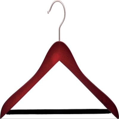 Cherry Finish Wood Suit Hanger with Velvet Flocked Bar in 17" Length X 5/8" Thick with Concave Body and Matte Nickel Hardware, Box of 50