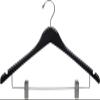 Black Finish Wood Combo Suit Hanger with Clips and Noches in 17" Length X 1/2" Thick with Contoured Body and Chrome Hardware, Box of 50 view 1