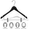 Black Finish Wood Combo Suit Hanger with Clips and Noches in 17" Length X 1/2" Thick with Contoured Body and Chrome Hardware, Box of 50 view 2