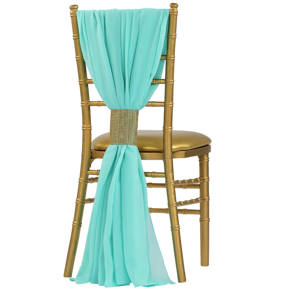CVL 1 Set, 5pcs Pack of 19 X72 Chiffon Chair Sashes/Ties - Turquoise for Weddings, Baby Or Bridal Showers, Birthday Festivities & Themed Party