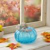 Glitzhome Decorative Hand Blown Glass Pumpkin Figurine, 5.12" H, Blue view 4