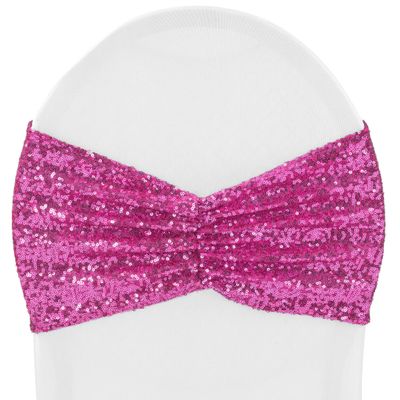 CVL 1 Pc, Glitz Ruffle Sequin Spandex Banquet Chair Band Sash 9" X 13.5"- Fuchsia for Weddings, Baby Showers, Anniversary Parties, Quinceaneras