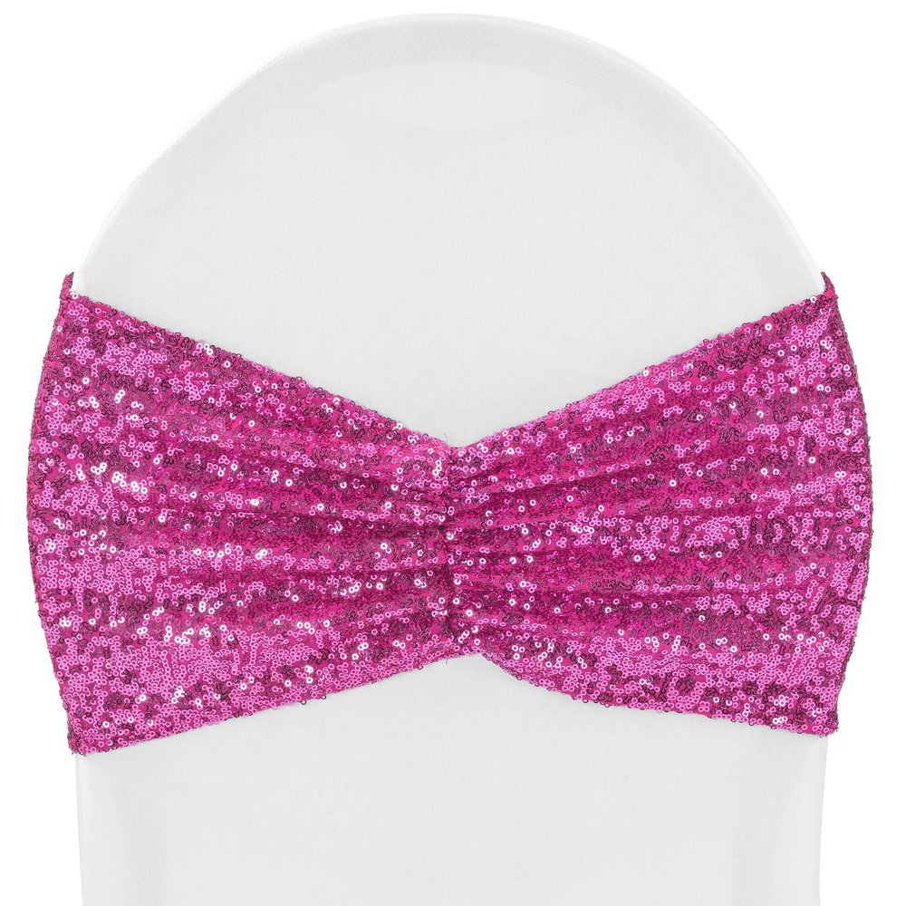 CVL 1 Pc, Glitz Ruffle Sequin Spandex Banquet Chair Band Sash 9" X 13.5"- Fuchsia for Weddings, Baby Showers, Anniversary Parties, Quinceaneras
