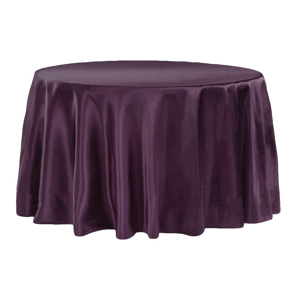 1 Pc, Satin 120" Round Tablecloth - Eggplant/Plum(Machine Washable & Cool Dry) For Wedding Or Event Decor