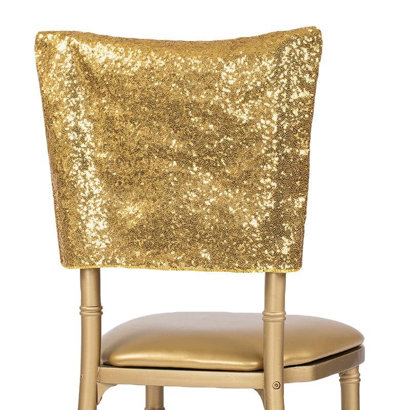 1 Pc, Glitz Sequin Chiavari Chair Cap 16" W X 14" L - Gold for Baby Showers, Wedding Receptions, Anniversaries, Quinceaneras, Bridal Showers
