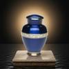 Adult Cremation Urn for Human Ashes - Sapphire Blue Brass Cremation Urn with Mother of Pearl Band - Adult Size - Sapphire Blue - 200 cu. in. view 1