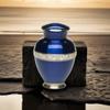 Adult Cremation Urn for Human Ashes - Sapphire Blue Brass Cremation Urn with Mother of Pearl Band - Adult Size - Sapphire Blue - 200 cu. in. view 2