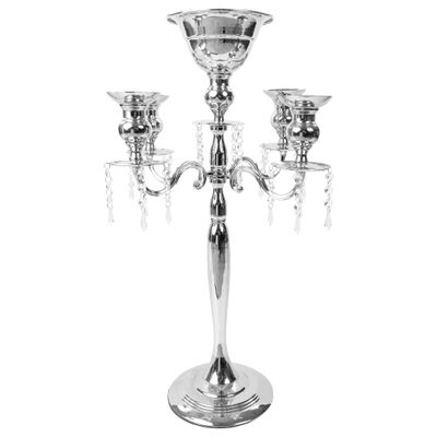 CVL 1 Pc, 27" Candelabra Centerpiece W/Hanging Crystals - Silver for Wedding, Birthday Celebrations, Anniversaries