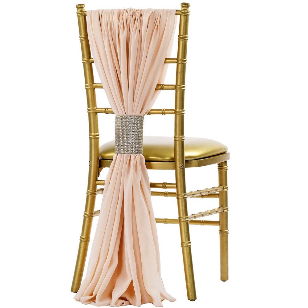 CVL 1 Set, 5pcs Pack of 19 X72 Chiffon Chair Sashes/Ties - Blush for Weddings, Baby Or Bridal Showers, Birthday Festivities & Themed Party