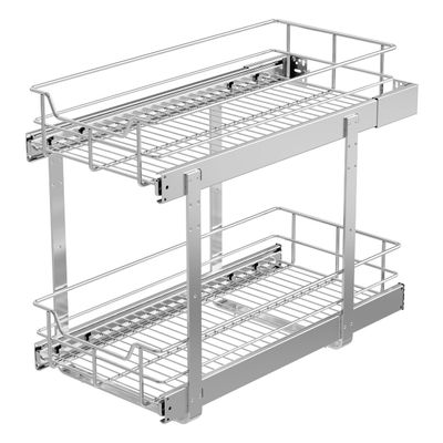 2 Tier Pull Out Cabinet Organizer 11" W X 22" D, Slide Out Drawers For Kitchen Cabinets, Pull Out Drawers For Cabinets Capacity Heavy Duty Caddy, Cabinet Pullout Shelves Chrome-Plated, Bathroom Pantry