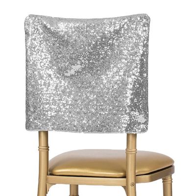 1 Pc, Glitz Sequin Chiavari Chair Cap 16" W X 14" L - Silver for Baby Showers, Wedding Receptions, Anniversaries, Quinceaneras, Bridal Showers