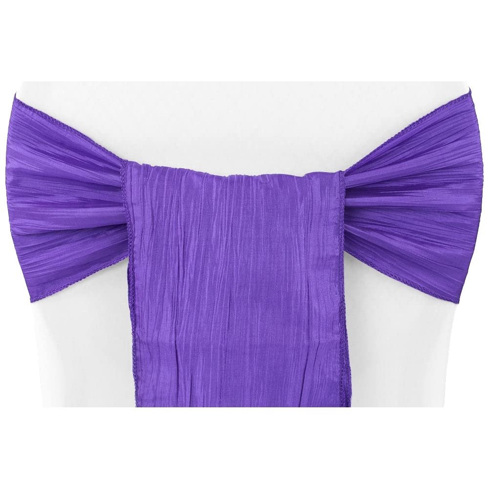 CVL 10 Pcs, Accordion Crinkle Taffeta Chair Sash - Purple for Bridal Showers, Holidays, Baby Showers, Sweet 16'S