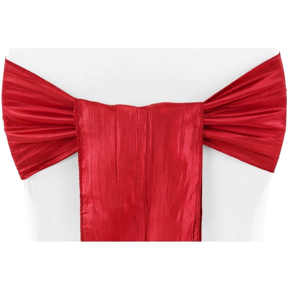 CVL 10 Pcs, Accordion Crinkle Taffeta Chair Sash - Red for Bridal Showers, Holidays, Baby Showers, Sweet 16'S