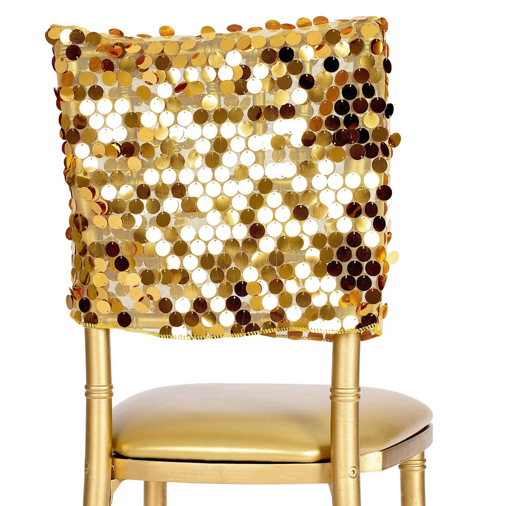 1 Pc, Payette Sequin Chiavari Chair Cap 16" W X 14" L - Gold for Wedding Or Special Event