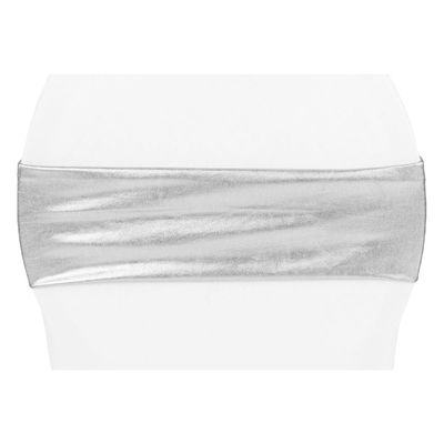 CVL 10 Pcs, Spandex Chair Band - Metallic Silver for Wedding & Event Decor