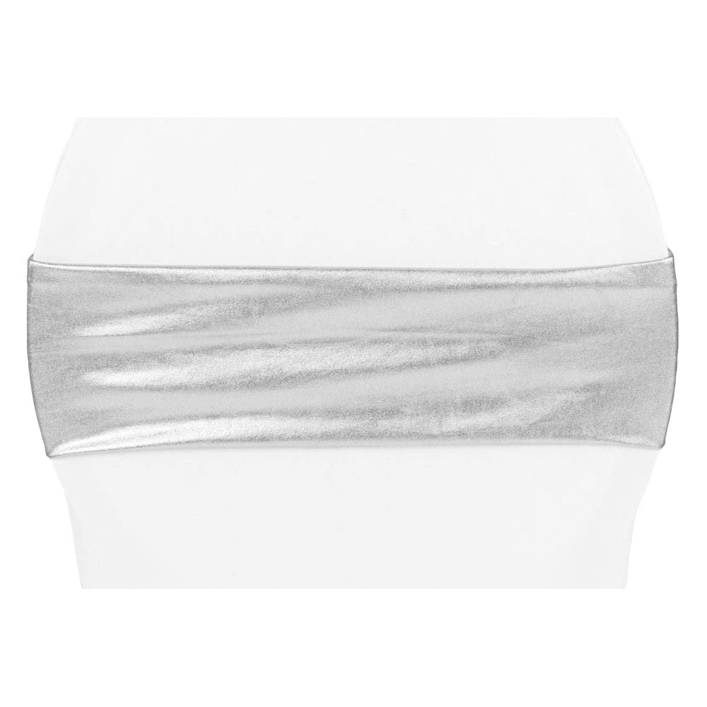 CVL 10 Pcs, Spandex Chair Band - Metallic Silver for Wedding & Event Decor