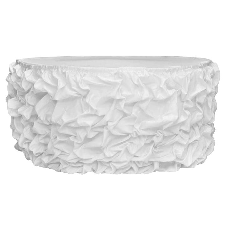 CVL 1 Pc, 17Ft Gathered Lamour Satin Table Skirt - White for Weddings, Baby Showers, Or Special Celebration Decor
